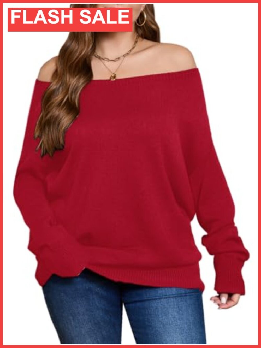 Plus Size Off Shoulder Knit Sweater Long Sleeve Pullover Tunic Top